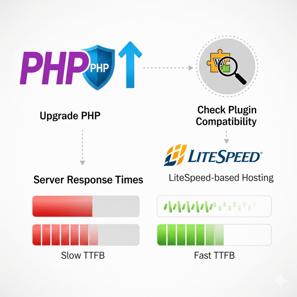 Upgrade PHP & verify hosting foundations